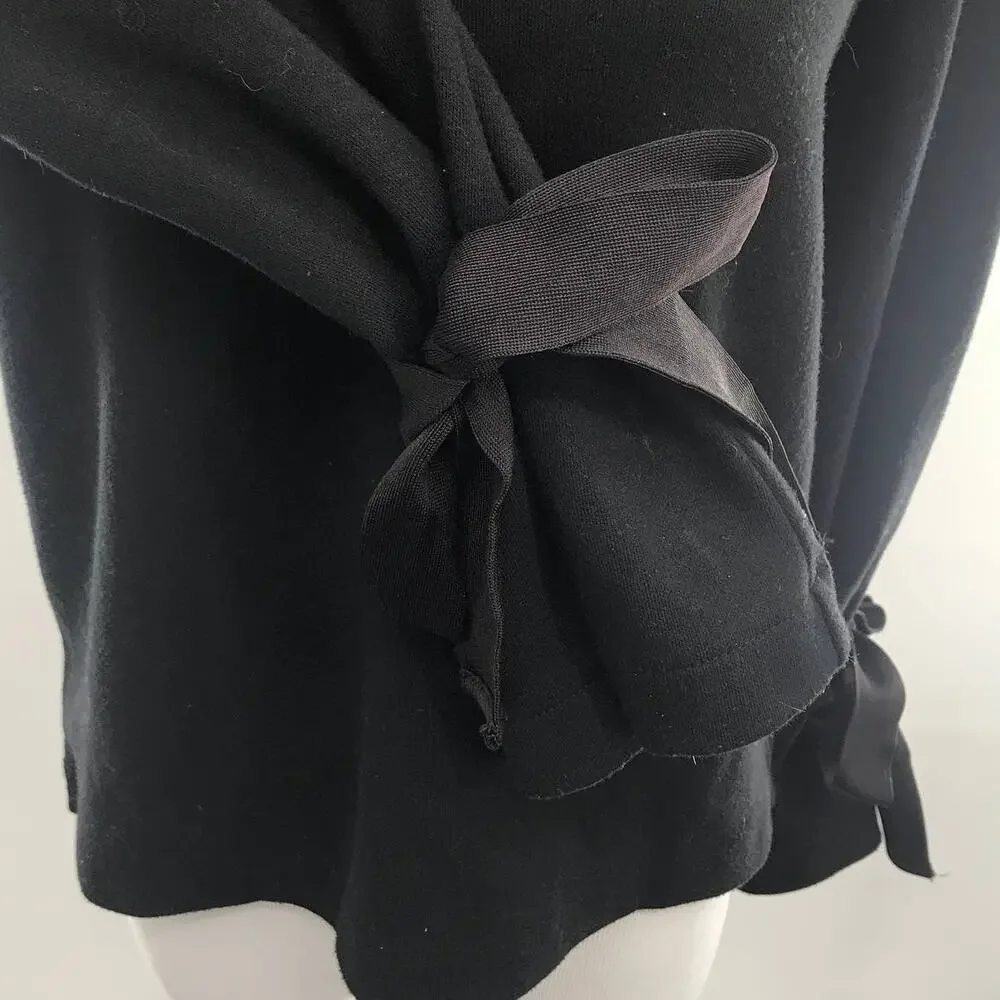 J. Crew Black Tie Sleeve Cotton Pullover Sweatshirt